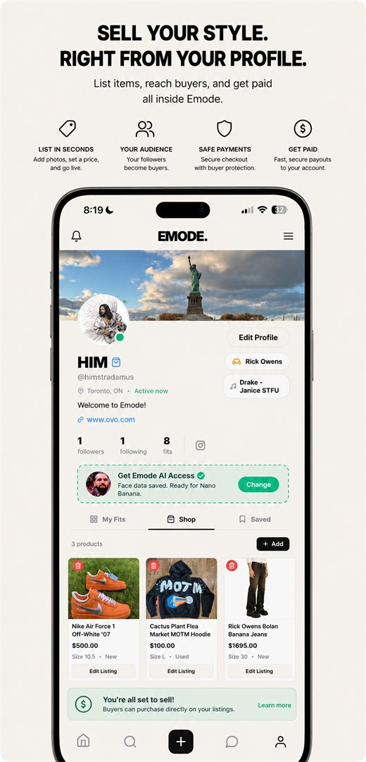 A profile selling listings directly, with sizes, condition and prices